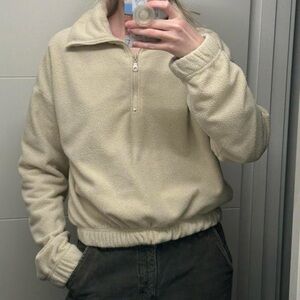 UO cream quarter zip fleece pullover